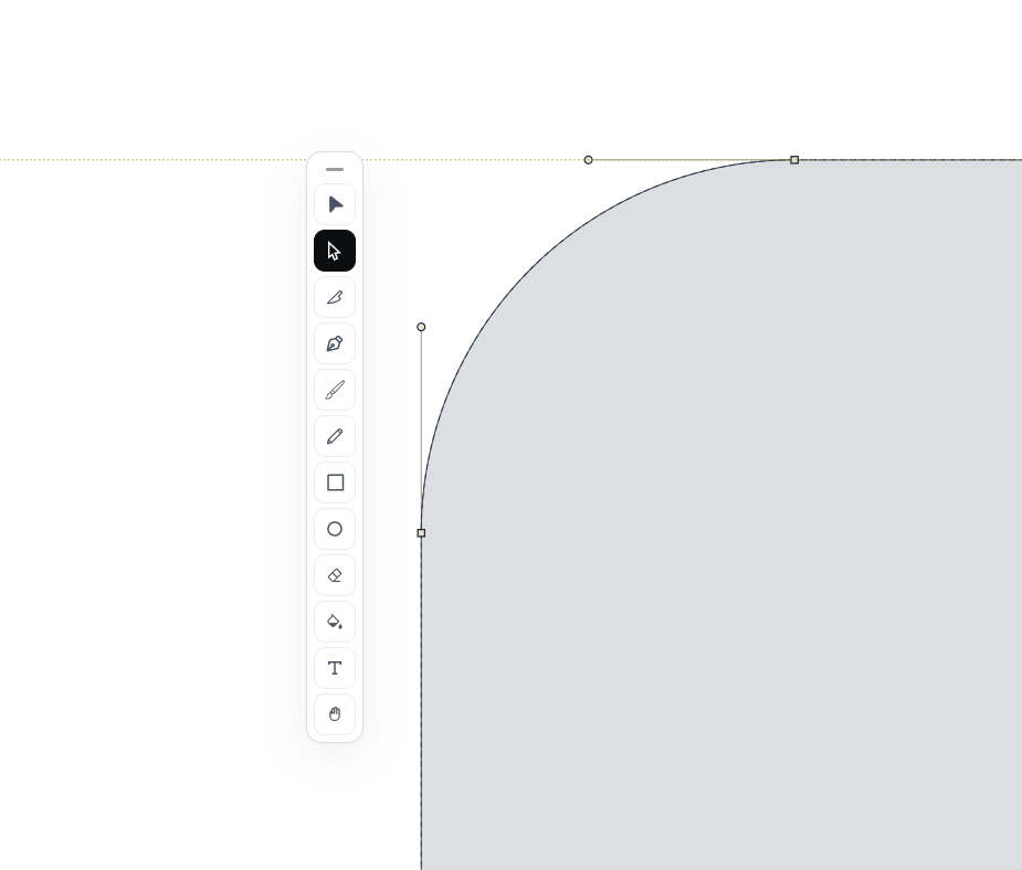 Setelah apply: sudut membulat dengan handle Bezier di anchor
