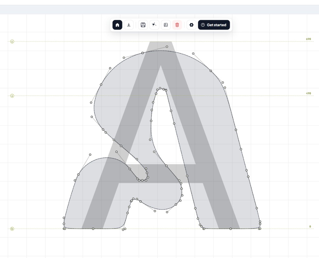Hasil vectorize: path dengan node di atas gambar referensi