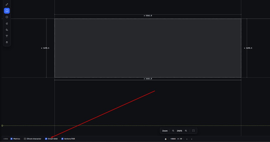 Statusbar View: centang Smart Grid; guide dan label jarak di sekitar shape