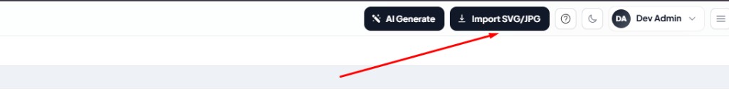 Tombol Import SVG/JPG di header Fontxsis